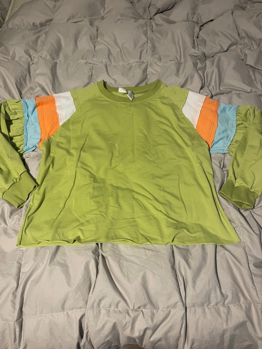 Women's Lime Green Colorblock Long-Sleeve Blouse